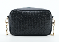sleek black quilted camera bag