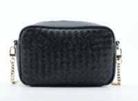 sleek black quilted camera bag
