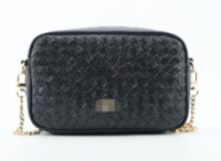 sleek black quilted camera bag