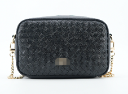 sleek black quilted camera bag